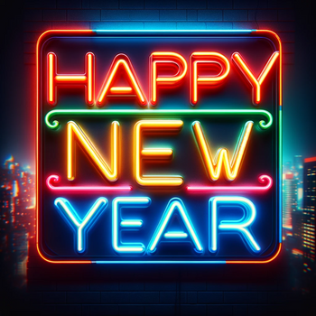 Text written in neon that says 'Happy New Year', sticker