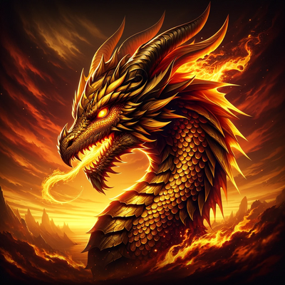 A fiery gold dragon avatar, portraying a majestic and powerful presence.