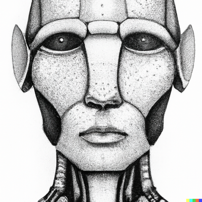 robot portrait, dotted-pen art