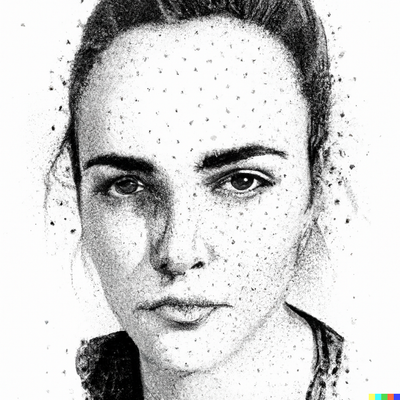 realistic female portrait, dotted pen art